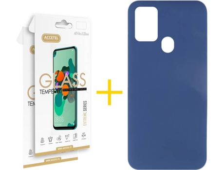 Funda y Protector de Vidrio 2 x Samsung Galaxy A21s ACCETEL Silicona Líquida Azul