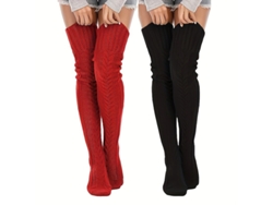 2 Pares De Calcetines Por Encima De La Rodilla, Calcetines De Punto Cálidos Hasta La Rodilla, Medias De Invierno Cómodas (negro-rojo) Cuich
