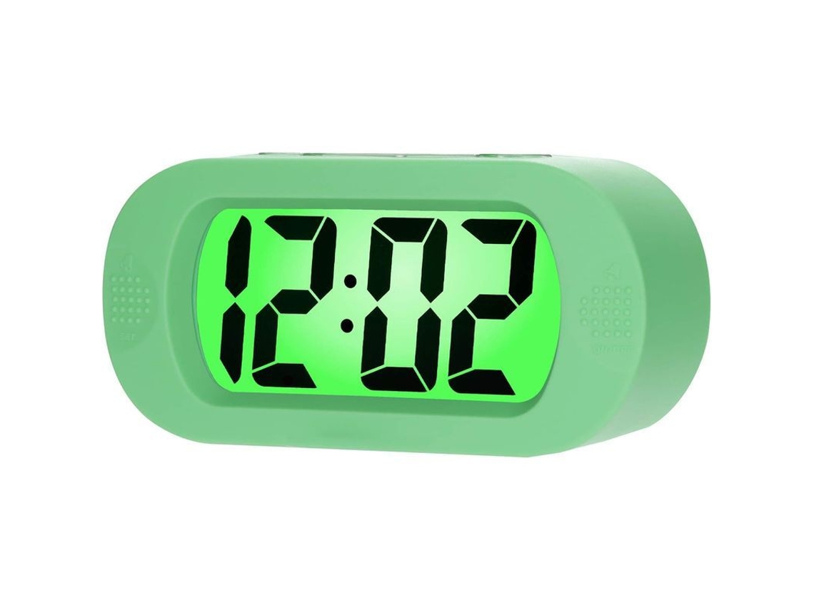 2026-reloj Despertador Digital Silicona Protectora Pantalla Lcd Grande Snooze Luz Baterías Verde