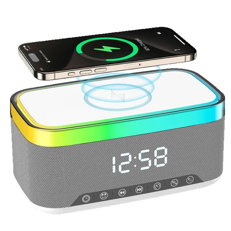 Altavoz Bluetooth Inteligente 6 En 1 (blanco) Con Reloj Despertador Digital Led Y Radio Fm.