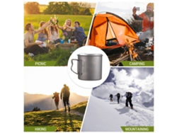 Vaso De Agua De Titanio De 400 Ml Para Camping Con Asa Plegable Y Tapa Para Acampada Y Senderismo Al Aire Libre.