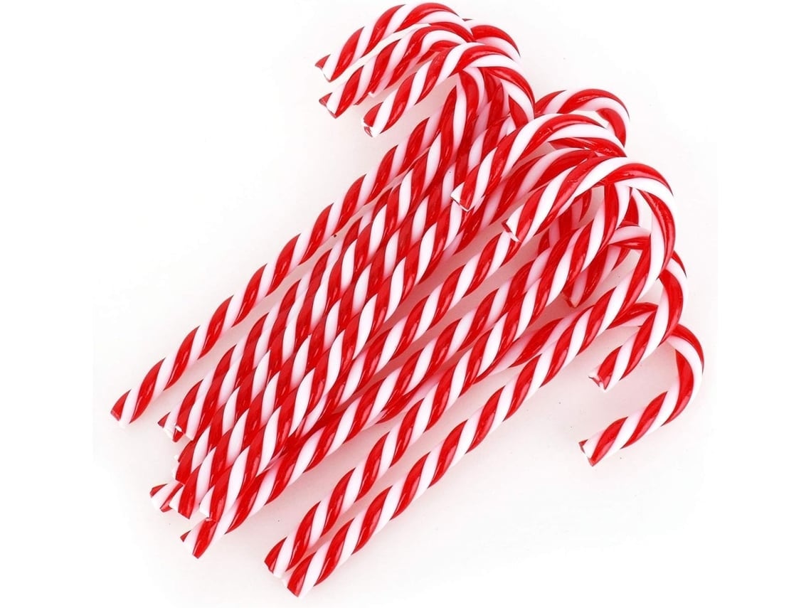 Es Un Juego De 12 Adornos De Plástico Con Forma De Bastón De Caramelo, Perfectos Para Decorar El Árbol De Navidad. Con Una Armoniosa Combina