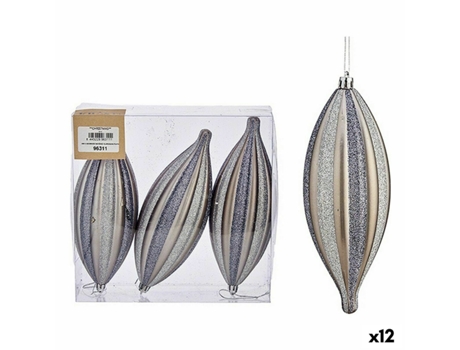 Set Adornos de Navidad Alargado Plateado PVC 3 x 3 x 18 cm (12 Unidades)