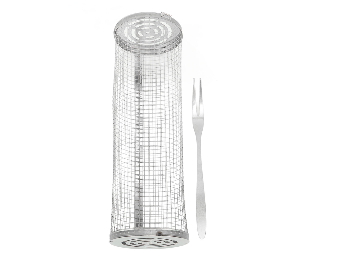 Cesta Giratoria De Acero Inoxidable Para Barbacoa Con Malla Abierta Para Pescado, Verduras Y Patatas Fritas.