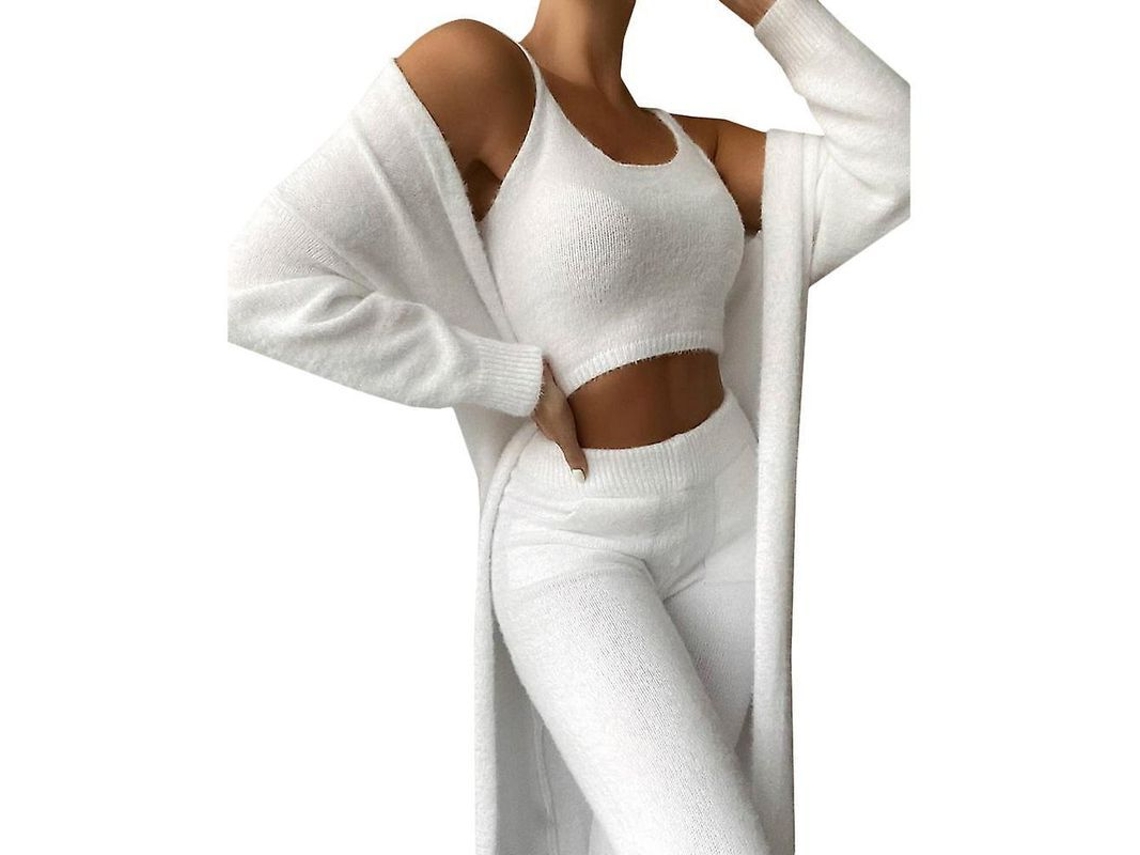 2026-conjunto De Pijamas Teddy Mujer 3 Piezas Suave Polyester Traje De Descanso Ucl S Blanco