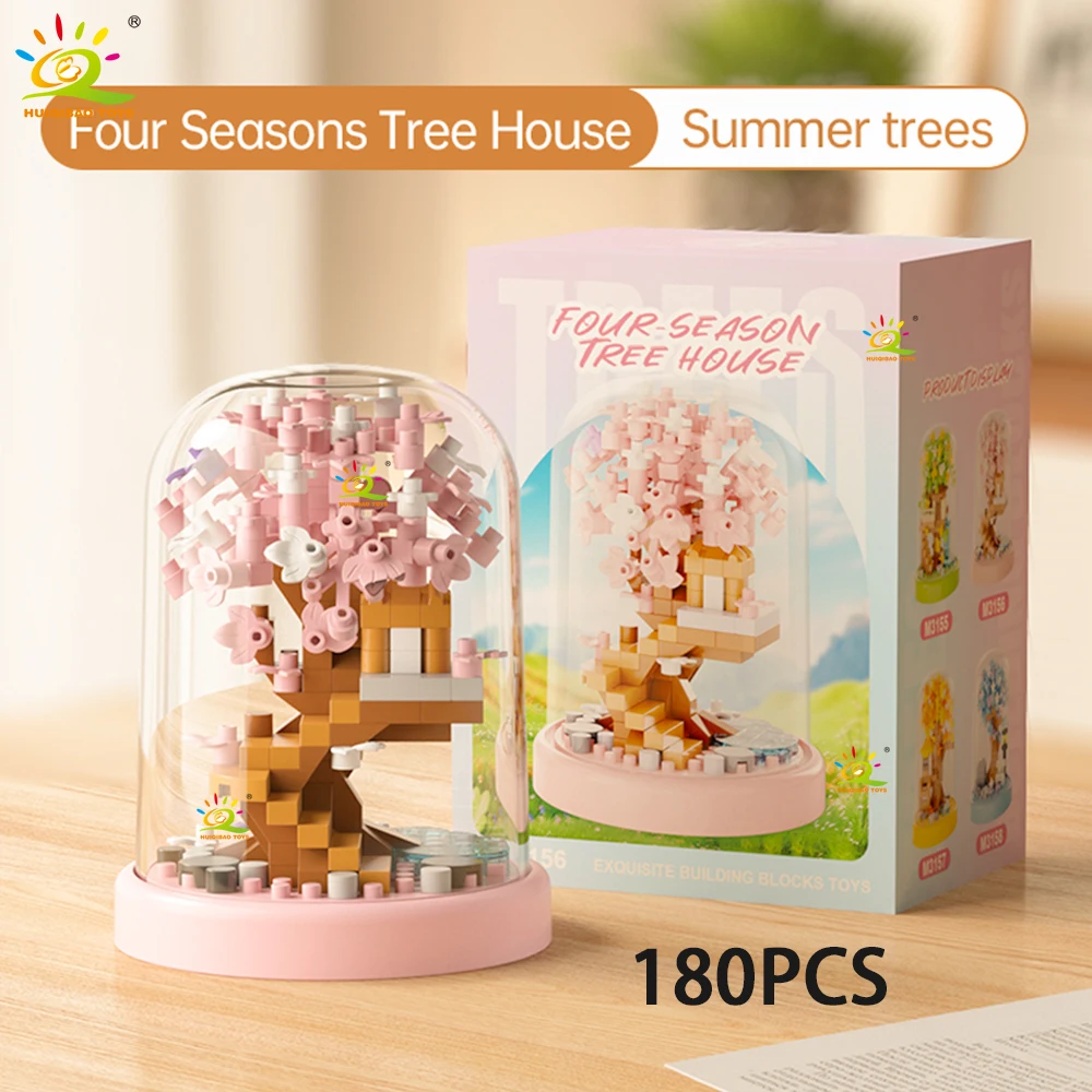 Modelo de casa del árbol en miniatura de las cuatro estaciones, con caja de presentación y decoración de mesa.