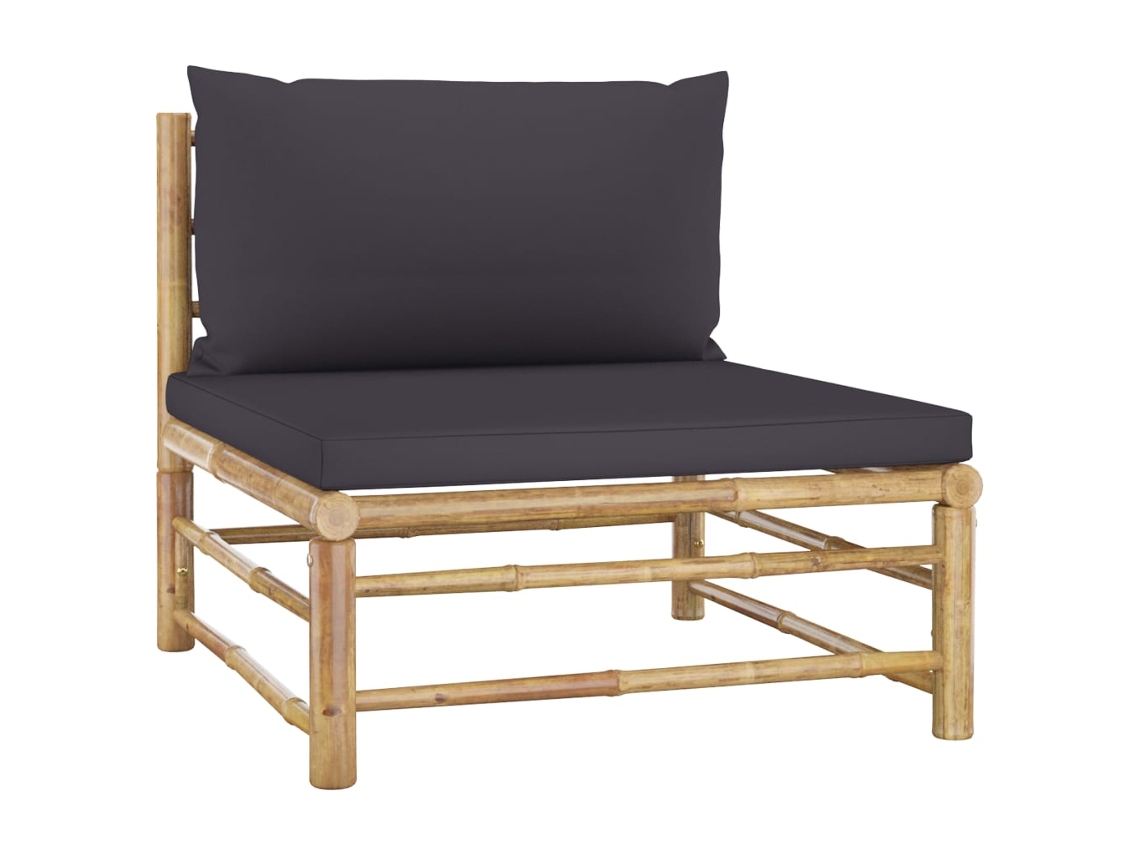 Sofá LOVELY HOME Relax de Centro para Jardín con Almohadones de Bambú Gris Oscuro (65 x 70 x 60 cm)