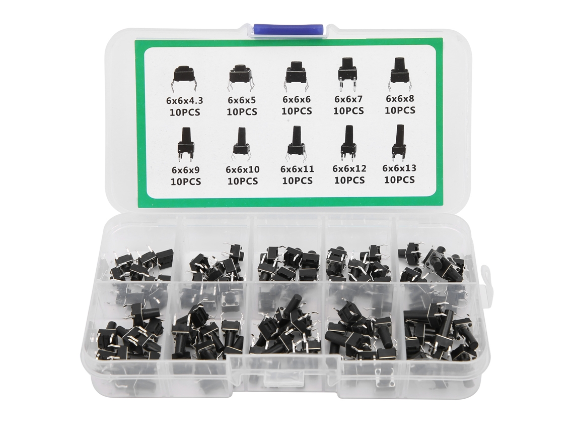 100 Piezas De Botones Táctiles Micro Para Tv, Audio, Computadoras Y Productos Electrónicos.