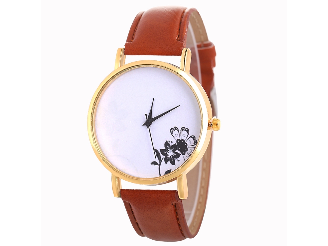 Reloj De Cuarzo Con Correa De Cuero Sencilla Y Elegante Para Decorar La Muñeca (marrón Oscuro)