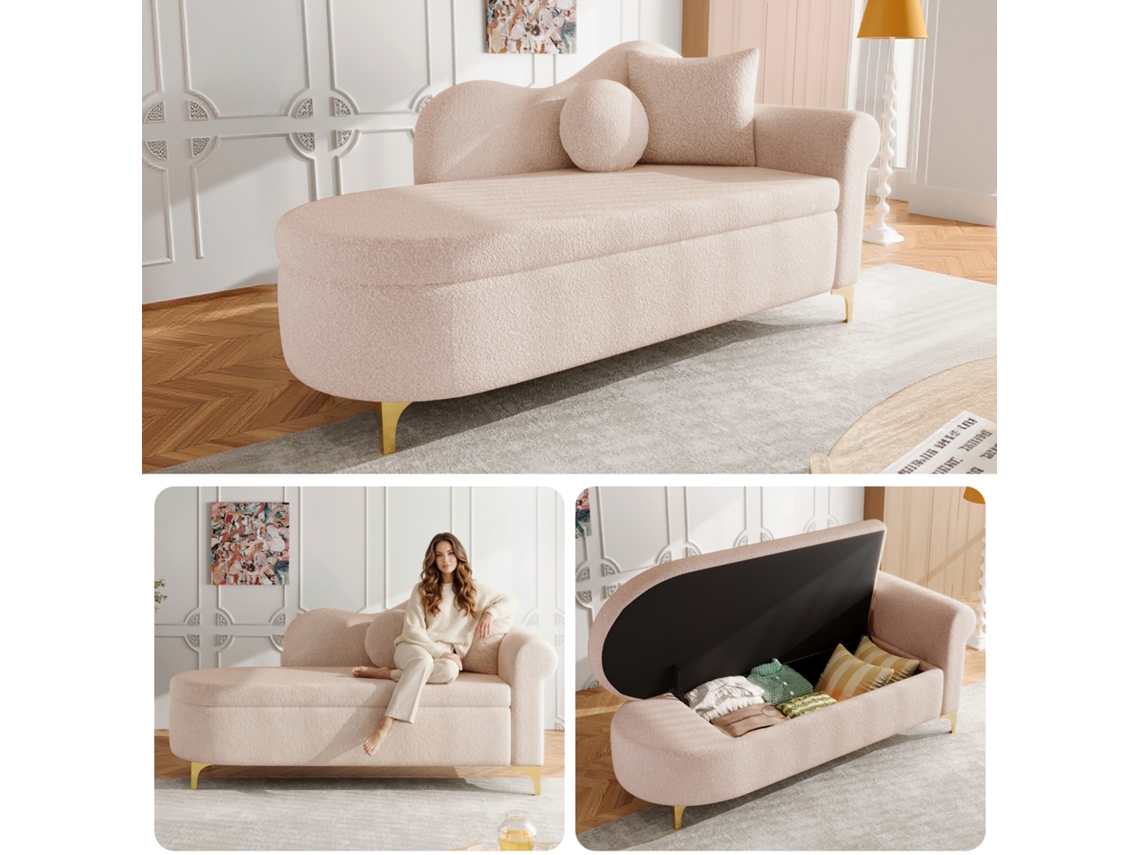 Chaise Longue Con Almacenamiento, 134 Cm, Cojines De Felpa