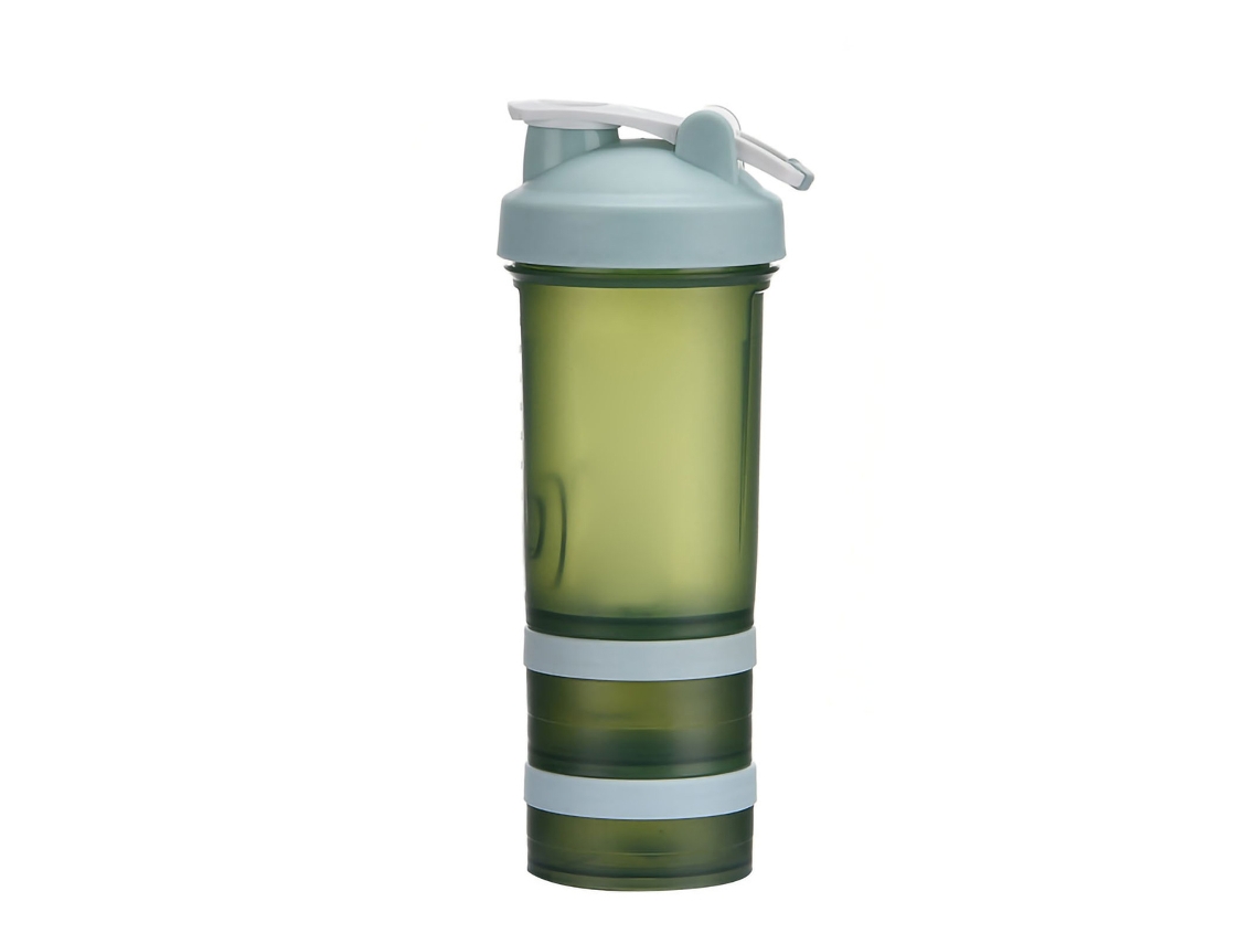 Botella deportiva de 450 ml (verde, 3 capas, antipolvo)