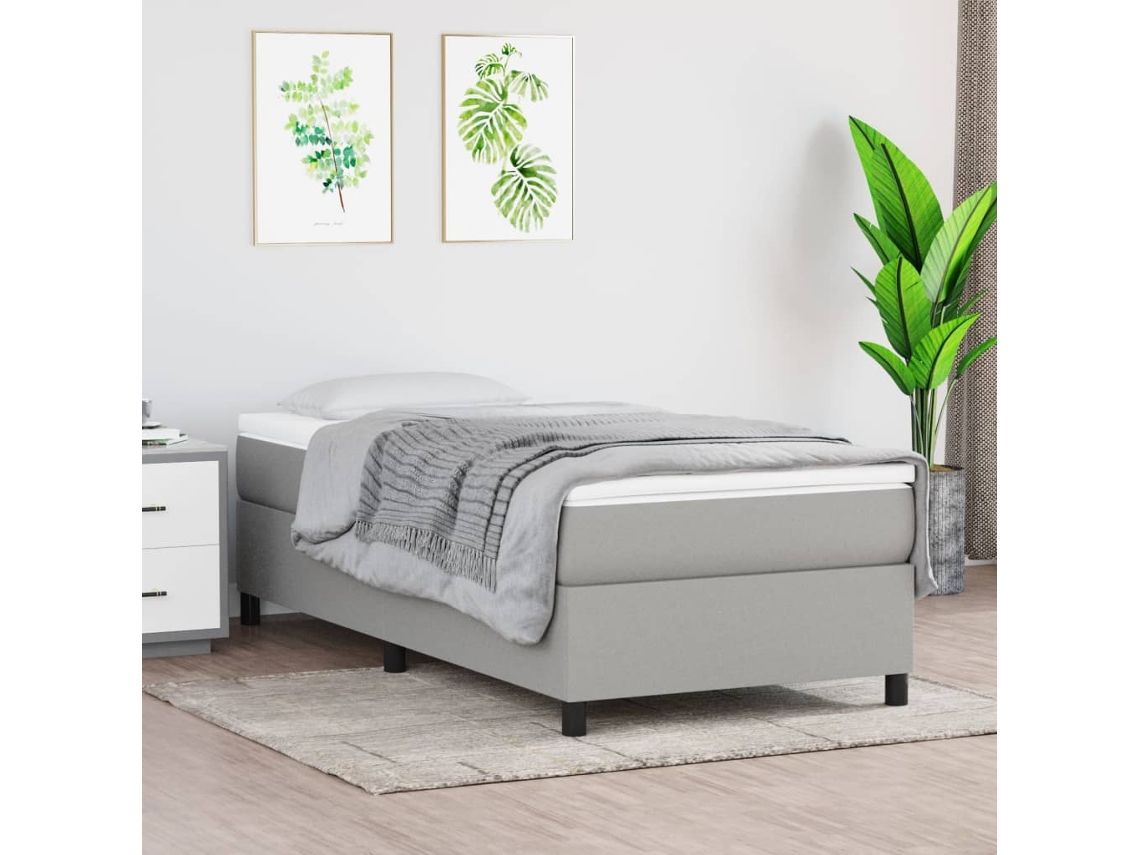 Cama box spring con colchón tela gris claro 90x200 cm