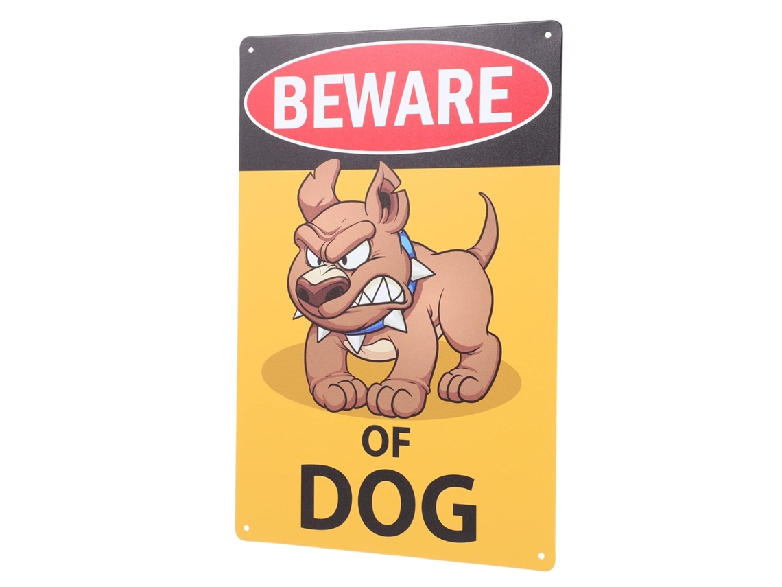 Señal De Advertencia De Hierro Con Forma De Perro, Letras Y Diseño Claros Para Jardín. Señal De Advertencia Y