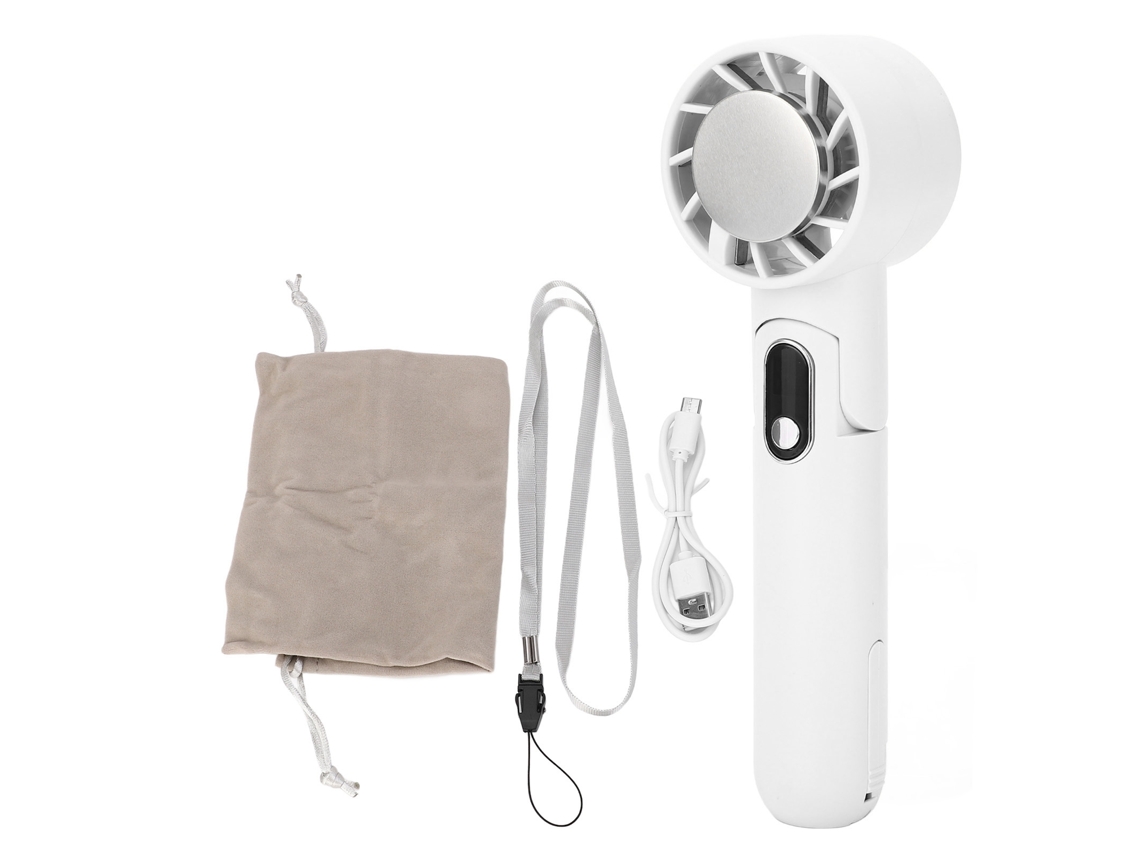 Ventilador de mano recargable por USB con 5 velocidades, blanco.