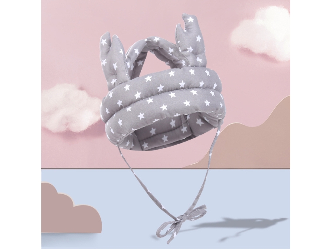 Gorro protector transpirable anticaídas para bebés y niños, gris, con diseño de astas de ciervo.