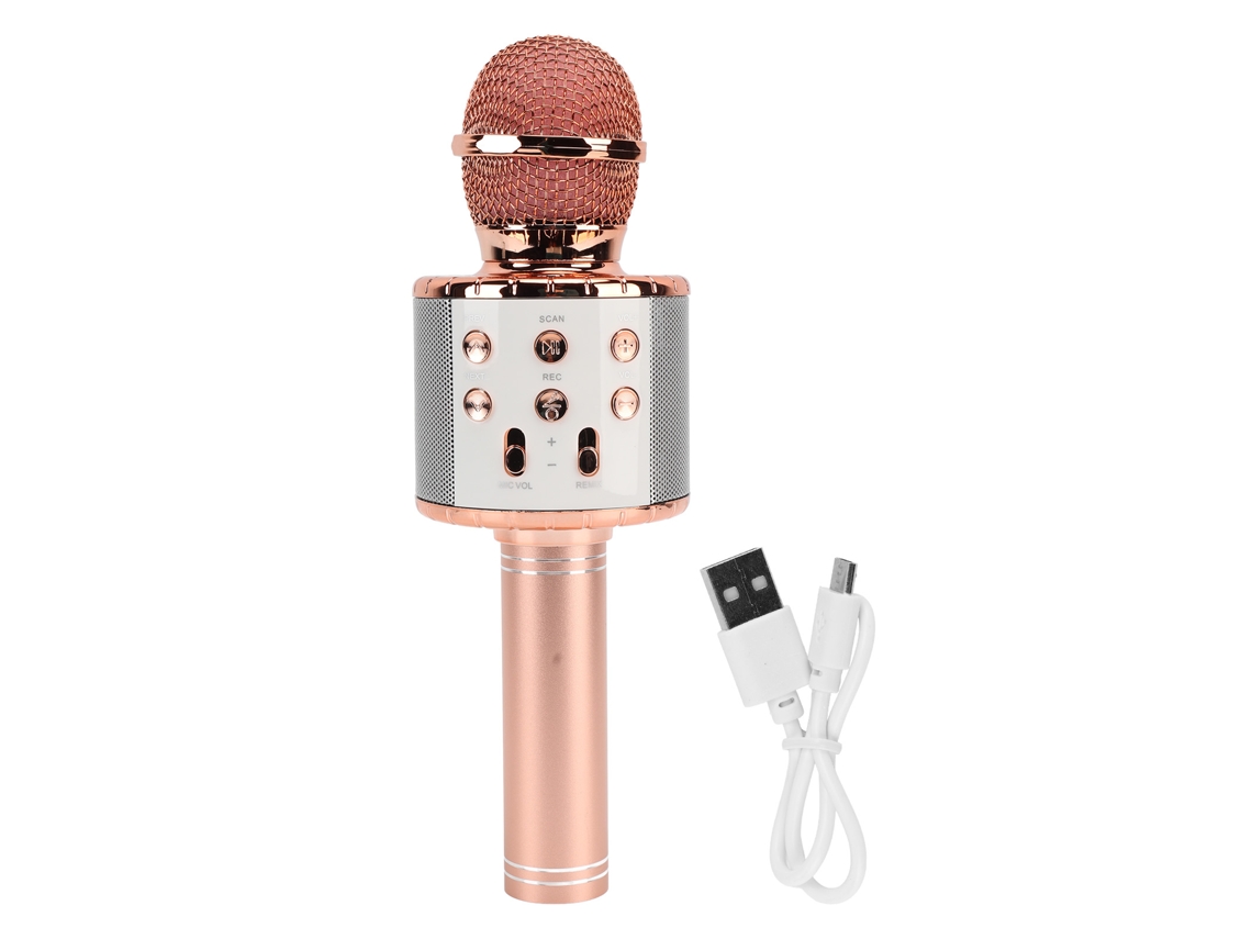Micrófono De Karaoke Inalámbrico Bluetooth Con Altavoz Hifi, Luz Led Y Batería De Larga Duración - Oro Rosa