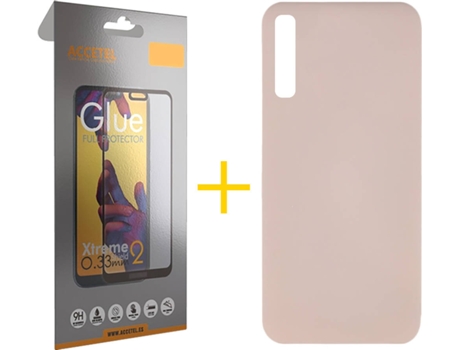 Kit Funda + Protector de Pantalla Samsung Galaxy A30s ACCETEL Full Silicona Líquida (Rosa Claro)