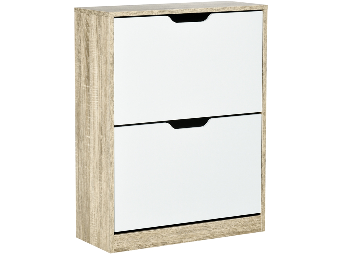 Zapatero De Madera Con 2 Puertas, Con Capacidad Para 8 Pares, Color Blanco Natural.
