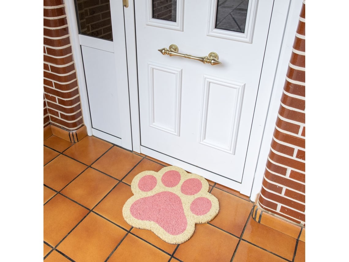 Felpudo entrada casa “huella gato ” de coco con base antideslizante de PVC  Felpudo exterior original Pintado a mano Medidas:70 cm x 40cm FISURA