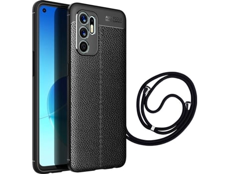 Funda Oppo Reno6 5G Rugged Leather con Cordon Negro
