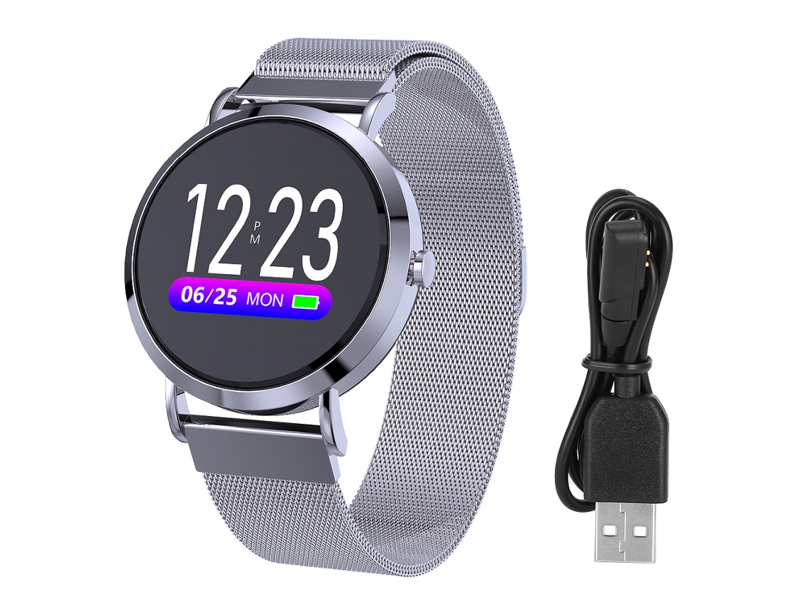 Pulsera deportiva inteligente CV08c: monitorización de la frecuencia cardíaca, seguimiento del sueño, resistente al agua, bisel de acero plateado. EOOCOO