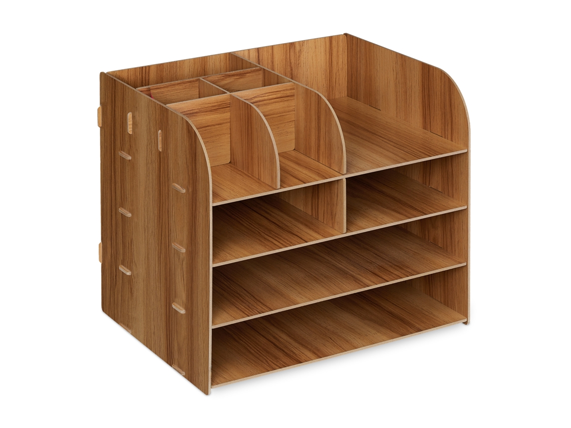 Relaxdays Organizador Escritorio Documentos, 10 Compartimentos, 27,5x32,5x25 Cm, Cajonera Sobremesa Mdf, Marrón Oscuro