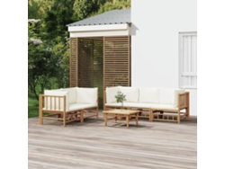 Conjunto de jardín de bambú de 6 piezas con cojines en blanco crema, Dkd Home Decor