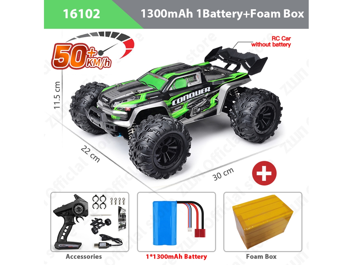 Coche todoterreno teledirigido 114 sin escobillas, tracción a las 4 ruedas, con LED, 2,4 G, color verde, Aeuzwr