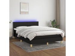 Cama Box Spring Colchón Y Luces Led Tela Negro 140x190 Cm