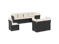 Conjunto de 8 sofás de jardín con cojines de mimbre, color negro, EXCLUSIVA MAISON (8 piezas)