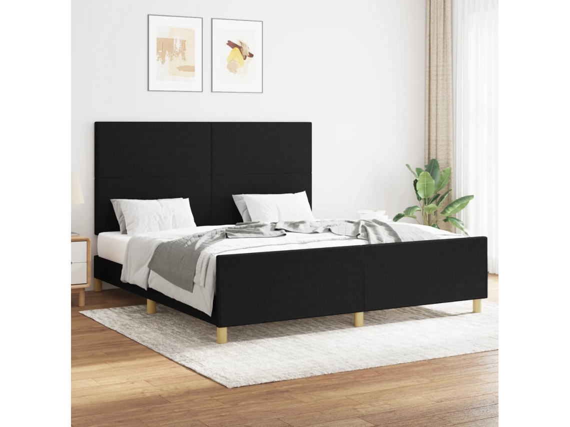 Cama Sin Colchón Tela Negro 160x200 Cm