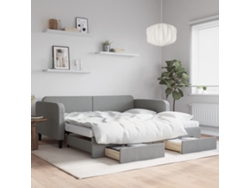 Sofá Cama Nido Con Cajones Tela Gris Claro 100x200 Cm