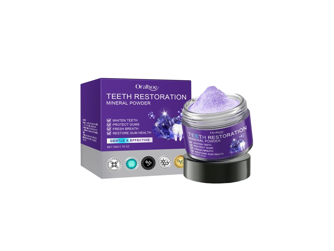 Los polvos Oralhoe Purple Beauty limpian y protegen suavemente los dientes, proporcionan una frescura duradera y eliminan las manchas y el amarillamiento.