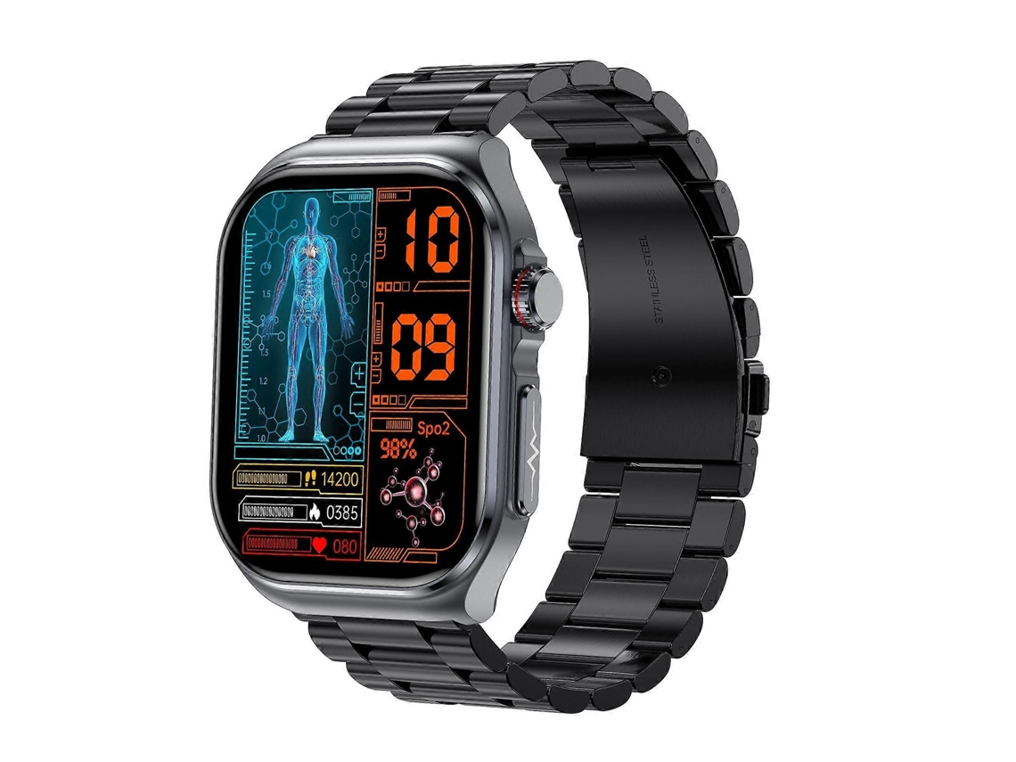 Reloj inteligente ET585 de 2.04 pulgadas con correa de acero, resistente al agua IP68, compatible con ECG y medición de la composición sanguínea. Ly Ebike