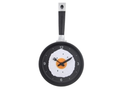 Reloj de pared Silent Baok con forma de sartén para huevos fritos, fabricado en ABS y alimentado por pilas, ideal para la cocina, el dormitorio y el salón. Color negro.