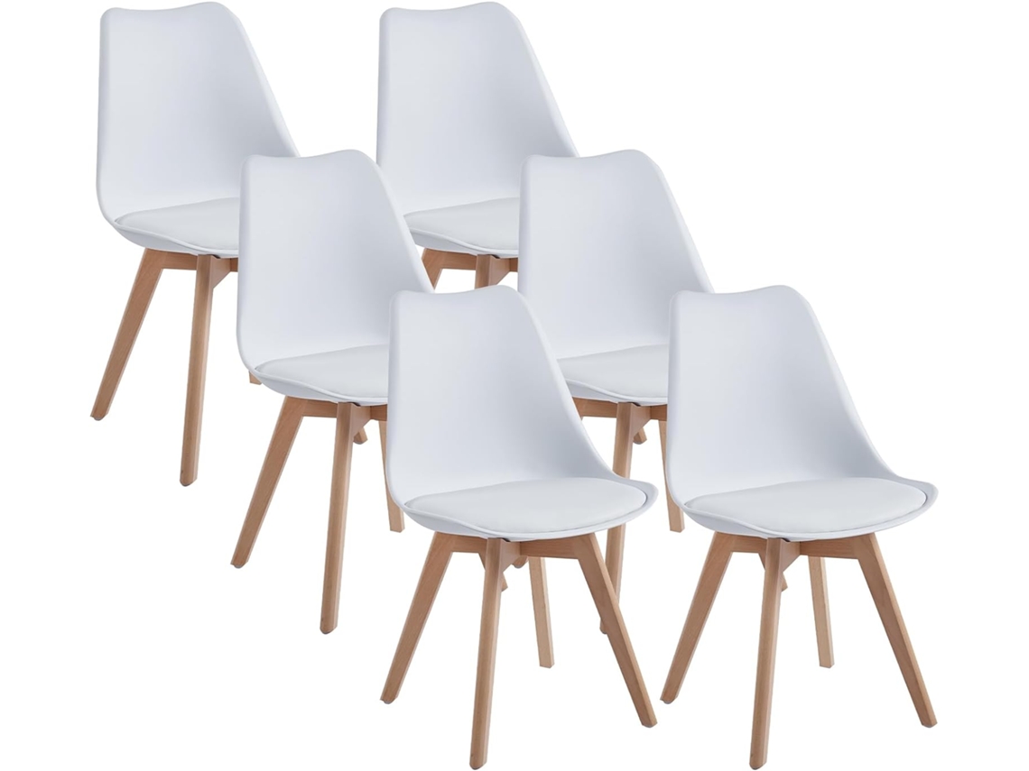 Sillas De Comedor Escandinavas, Sillas De Oficina Retro, Blancas, Juego De 6