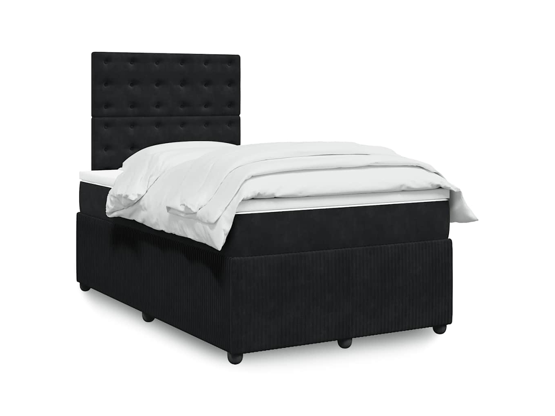 Cama Box Spring Con Colchón Terciopelo Negro 120x200 Cm