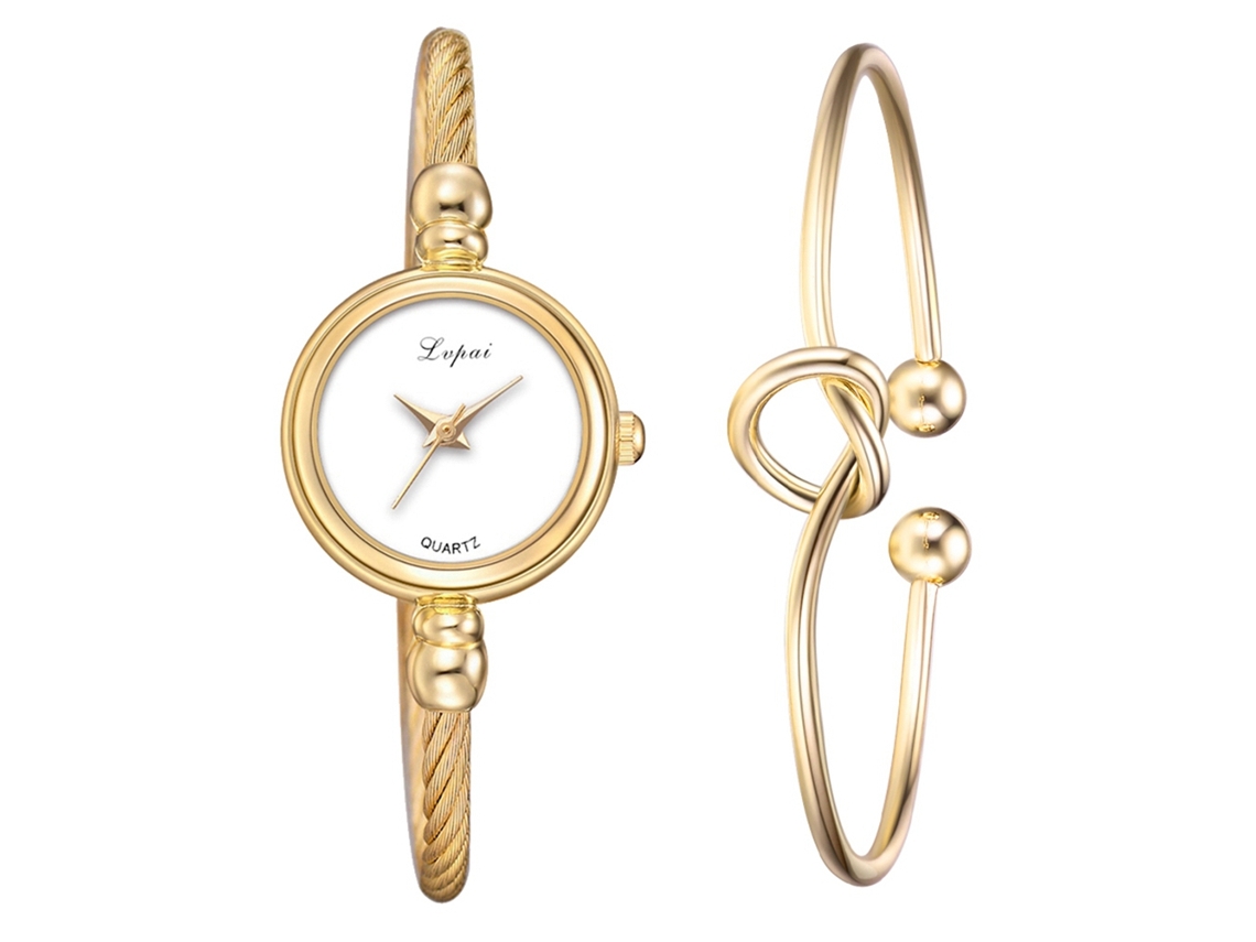 Conjunto De Reloj De Pulsera Para Mujer Lvpai Con Brazalete De Cuarzo, Estilo Casual Y Moderno En Oro Blanco.
