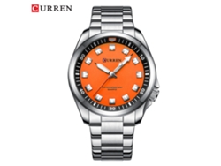 Reloj De Cuarzo Resistente Al Agua (plateado Y Naranja), Reloj De Estilo Ejecutivo Para Hombre Con Corona Inclinada Y Correa De Acero Inoxidable.