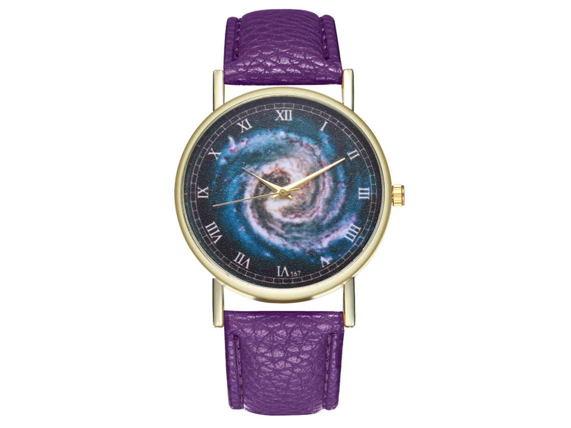 Reloj De Cuarzo Unisex Con Correa De Cuero Pu, Dial De Universo Y Números Romanos (púrpura)