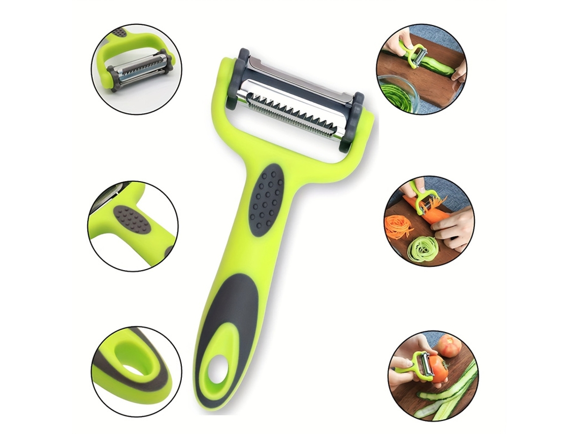Pelador Giratorio De Acero Inoxidable 3 En 1 (verde-gris), Herramienta De Cocina Ecológica