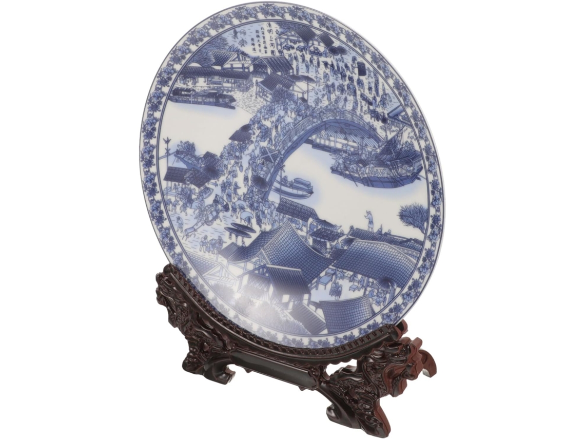 Plato Redondo De Cerámica Para Postre Con Soporte De Madera, Decoración Del Hogar