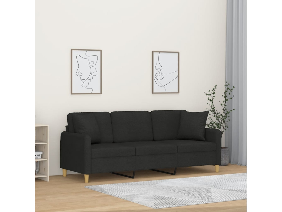 Sofá De 3 Plazas | Sofá De Salón | Sofá De Descanso Con Cojines Tela Negro 180 Cm Wsd907959