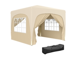 Cenador plegable de 3x3 m con paneles laterales, protección UPF50 y altura ajustable, color arena.