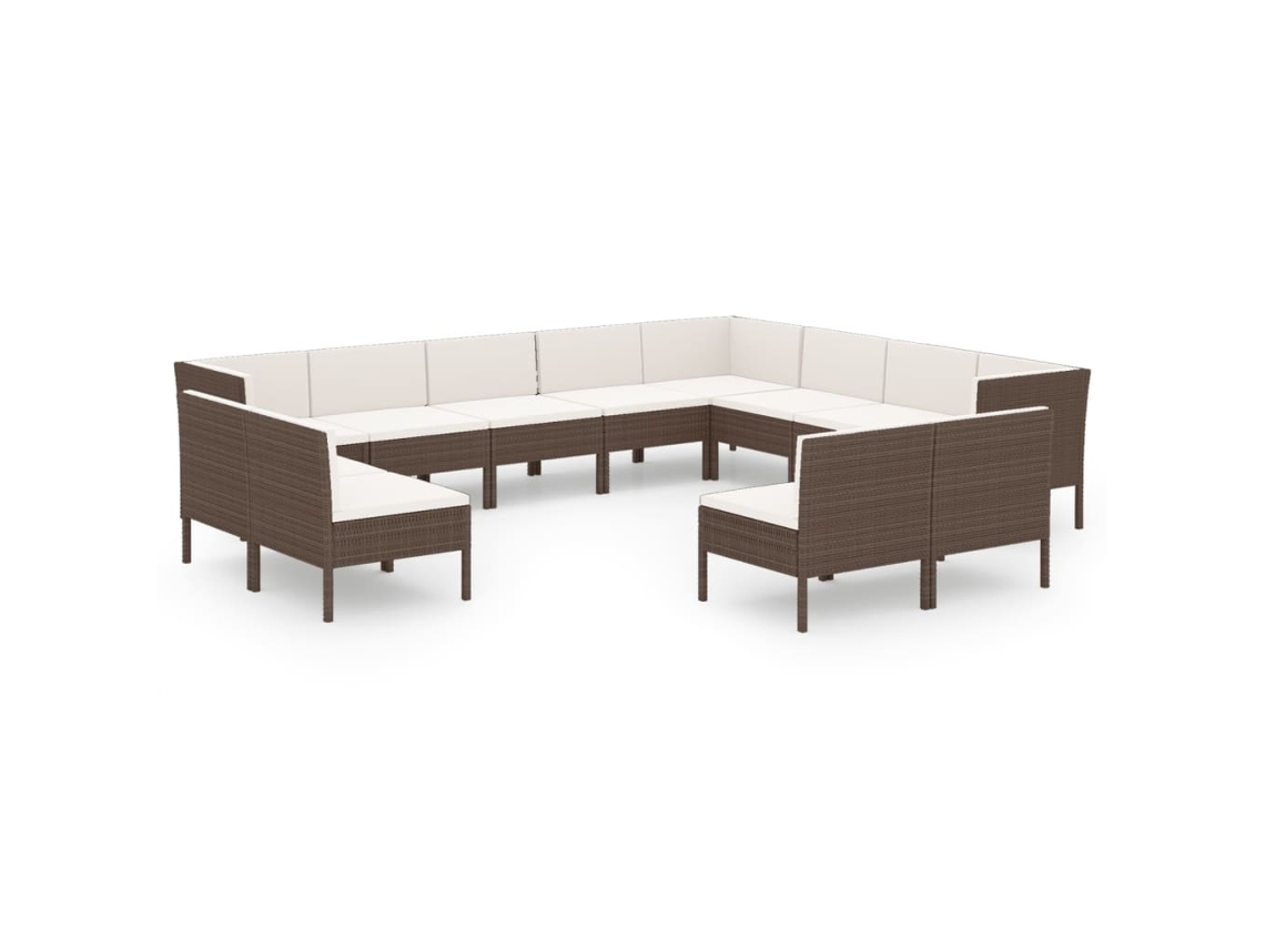 Conjunto 12 muebles de jardín VIDAXL y cojines ratán sintético marrón