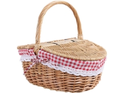 Cesta de picnic rústica de mimbre con tapa, asa y forro para picnics, fiestas y barbacoas. Gokoco