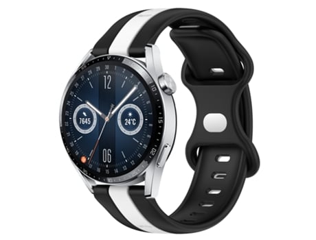 Correa de reloj inteligente para Huawei Watch GT3 46 mm 20 mm Hebilla de mariposa de silicona bicolor (negro + blanco)