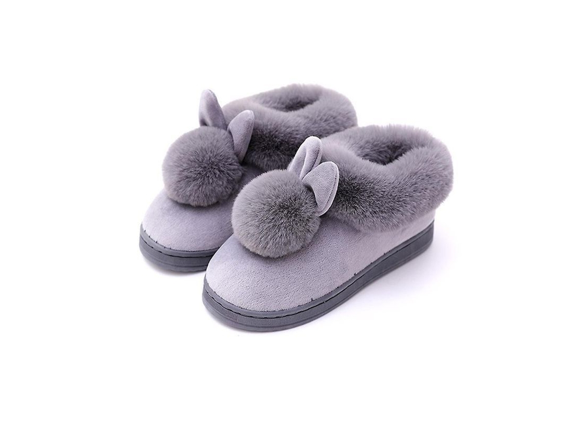 2026-zapatillas De Conejo De Orejas Largas Para Mujer Abrigos Algodón Suela Antideslizante Talla 35-36 35-36 Gris