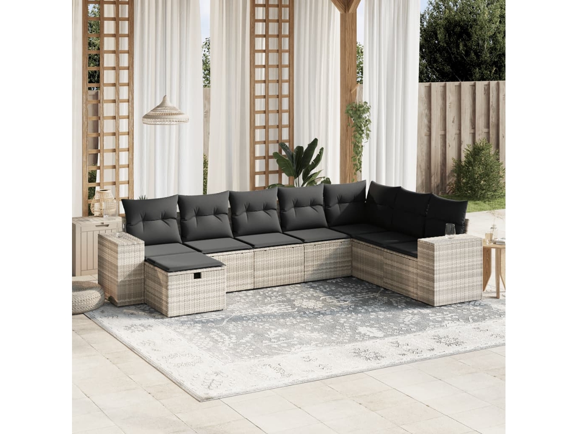 Conjunto de piezas. Sofás Jardim C/ Almofadões Vime Pe Cinzento Claro Dkd Home Decor