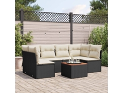 Conjunto de sofá de jardín de 7 piezas con cojines, ratán negro, Dkd Home Decor